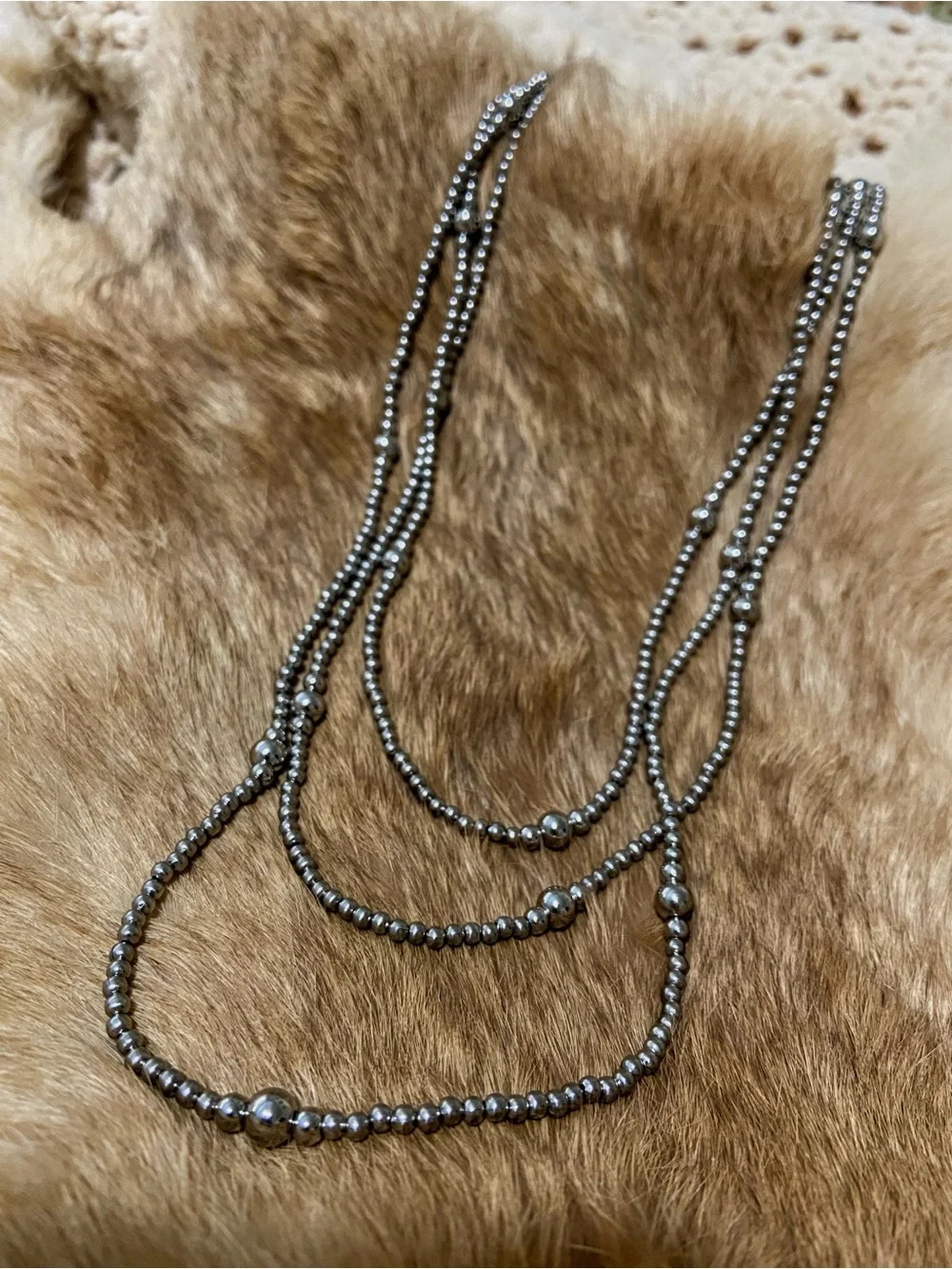 Silver Layering Necklaces - Navajo Pearl Style - Stainless Steel - Picture 2 of 6